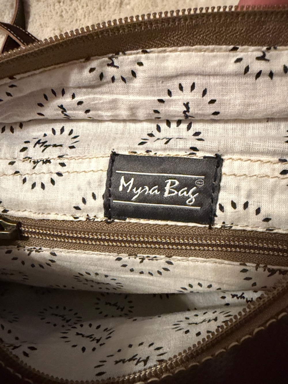 Myra Bag Craved Blossoms Leather Brown & White Hairon Cowhide Flap Crossbody - Picture 6 of 12